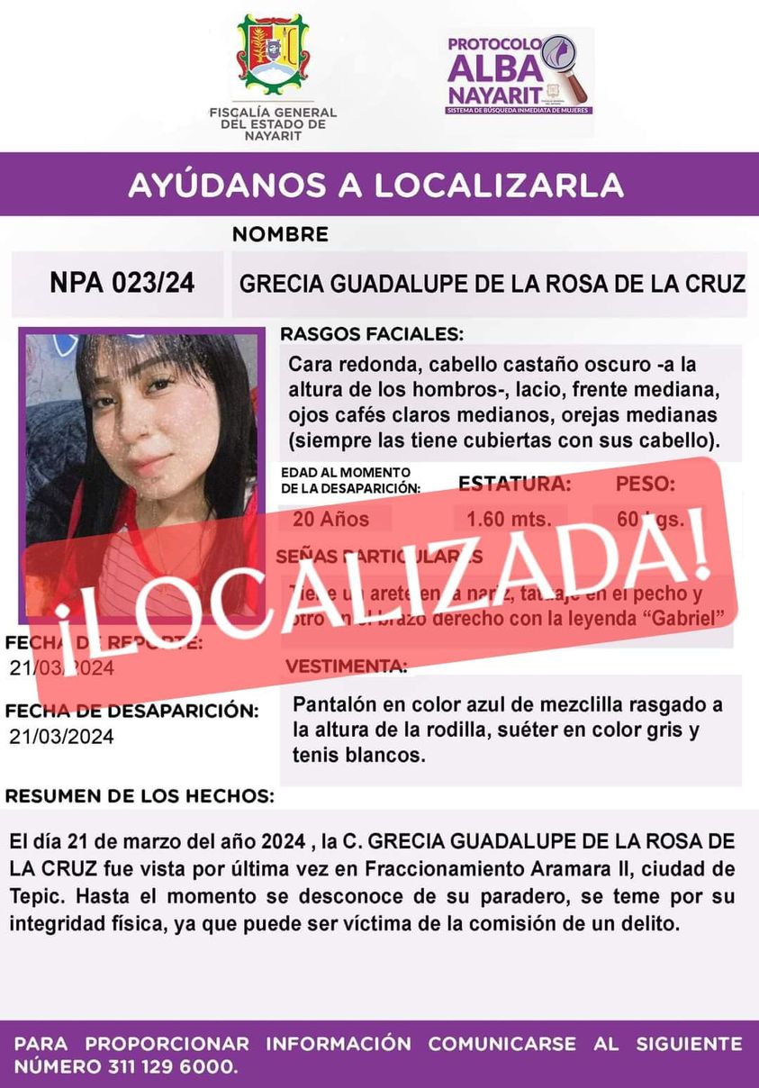 LOCALIZAN A MUJER QUE CONTABA CON ALERTA ALBA EN TEPIC - Las noticias de  Nayarit, México y el mundo